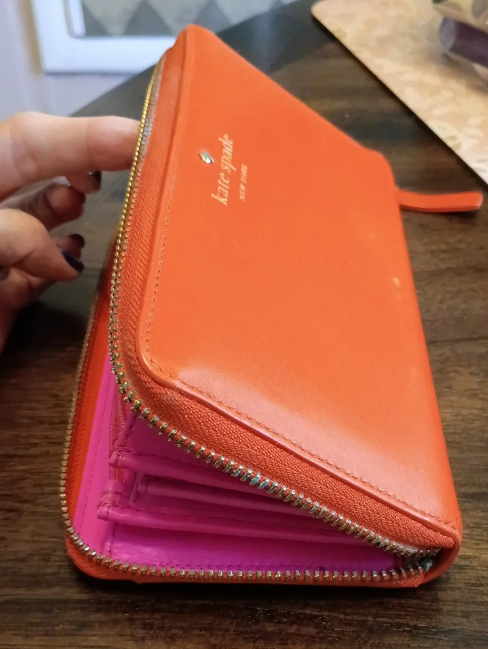 kate spade orange and hot pink Zip-Around Wallet